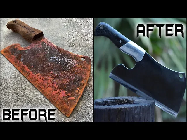 rusted butcher s cleaver - unbelievable restoration